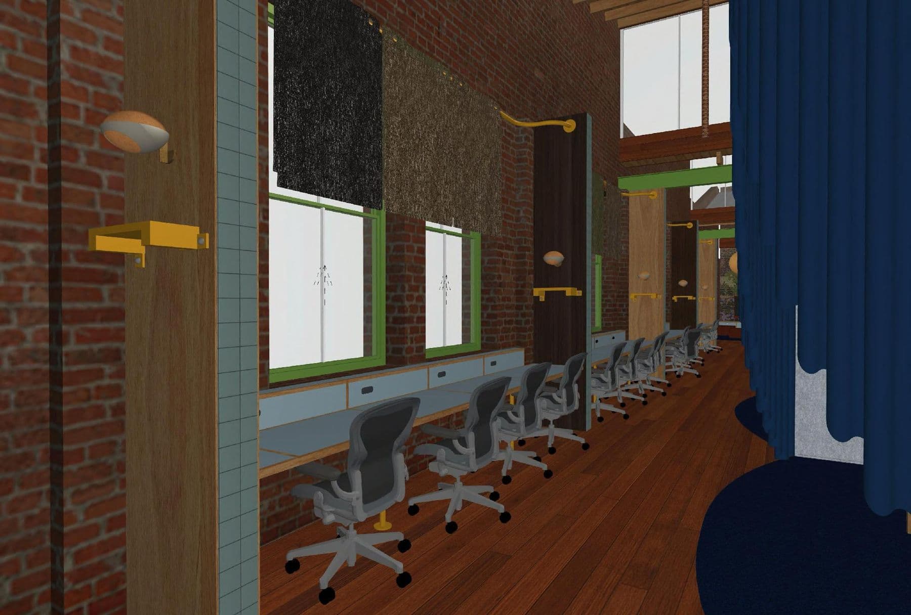 Desks along the windows